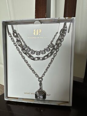 Bomb Party Multi-Layer Silver Plated Necklace with Clear Crystal Drops